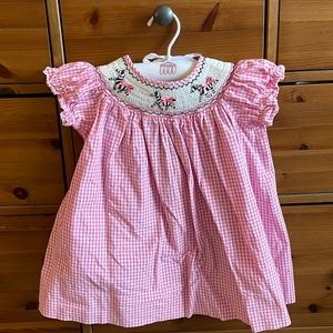 Pink Gingham Smocked Dress with Zebras